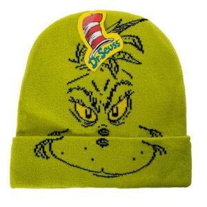 Grinch Green Cuffed‎ Ski Cap – Dr. Seuss Winter Hat Holiday Winterwear        O